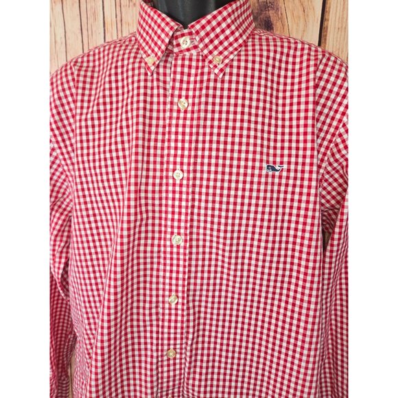 Vineyard Vines Mens Slim Fit Whale Red Check Shirt Large Cotton - Picture 5 of 6